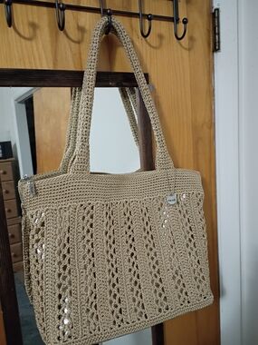 "The Sac*Tote Crochet Shoulder Bag in Beige